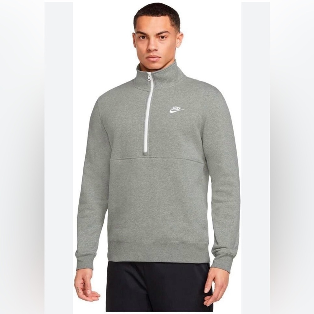 Nike Sportswear Club 1/2 Zip Mens Fleece Heather Pullover Gray Size XS